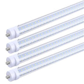 T8 8FT LED Tube Light, 8 Foot T8 V Shaped Single Pin FA8 Base, Ballast Bypass 270° 50W 6750LM, 6500K Cool White, Clear PC Cover (Replace 150W LED Flourescent Bulbs) Dual - Ended Power AC100-277V 4PACK